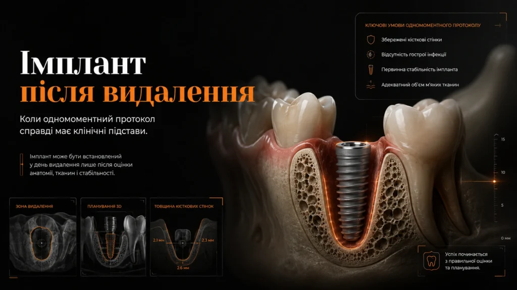 Одномоментна імплантація зуба одразу після видалення